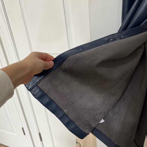 Ann Taylor Navy Faux-Leather Button-Front Midi Dress with Tie Waist - Picture 7 of 8